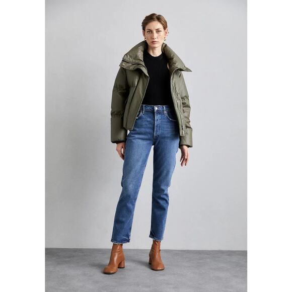 Agolde Riley Long Straight Leg Jeans 24 High Rise Blue Dark Wash Classic Luxury - Picture 1 of 8